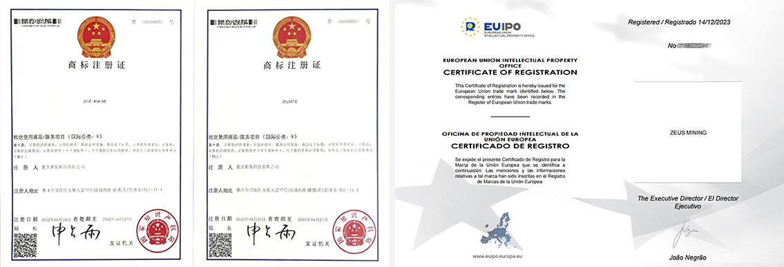 Zeus Mining Certificates and Gallery