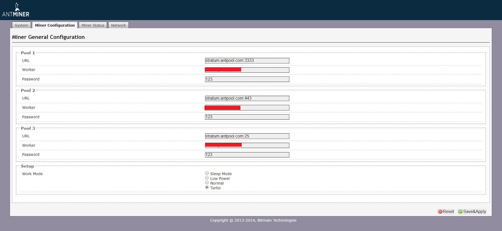 setting the mining pool