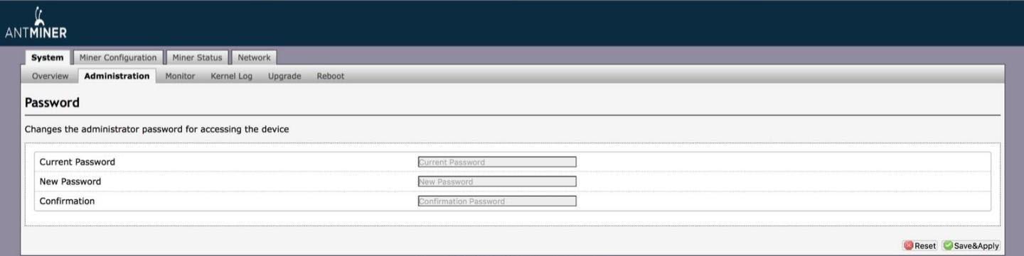 administration interface