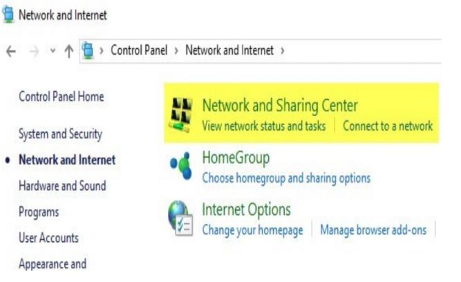 network and sharing center