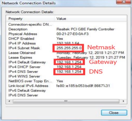network connection details