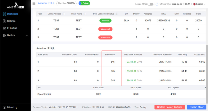same frequency and hash rate