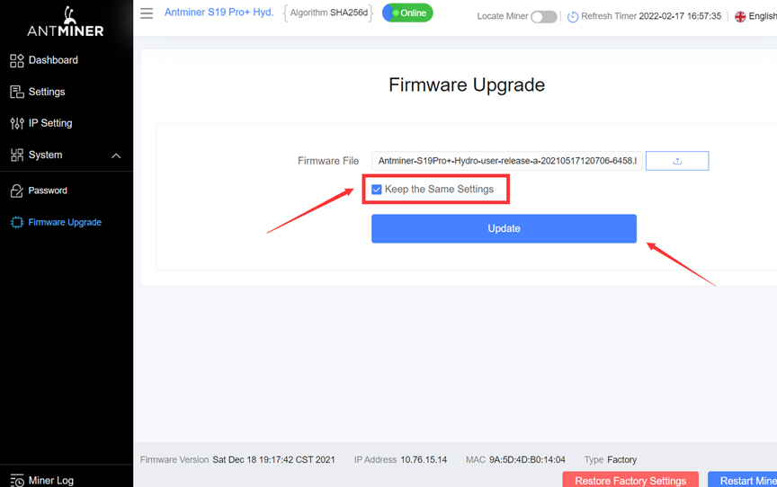 select the Keep the Same Setting button-EN
