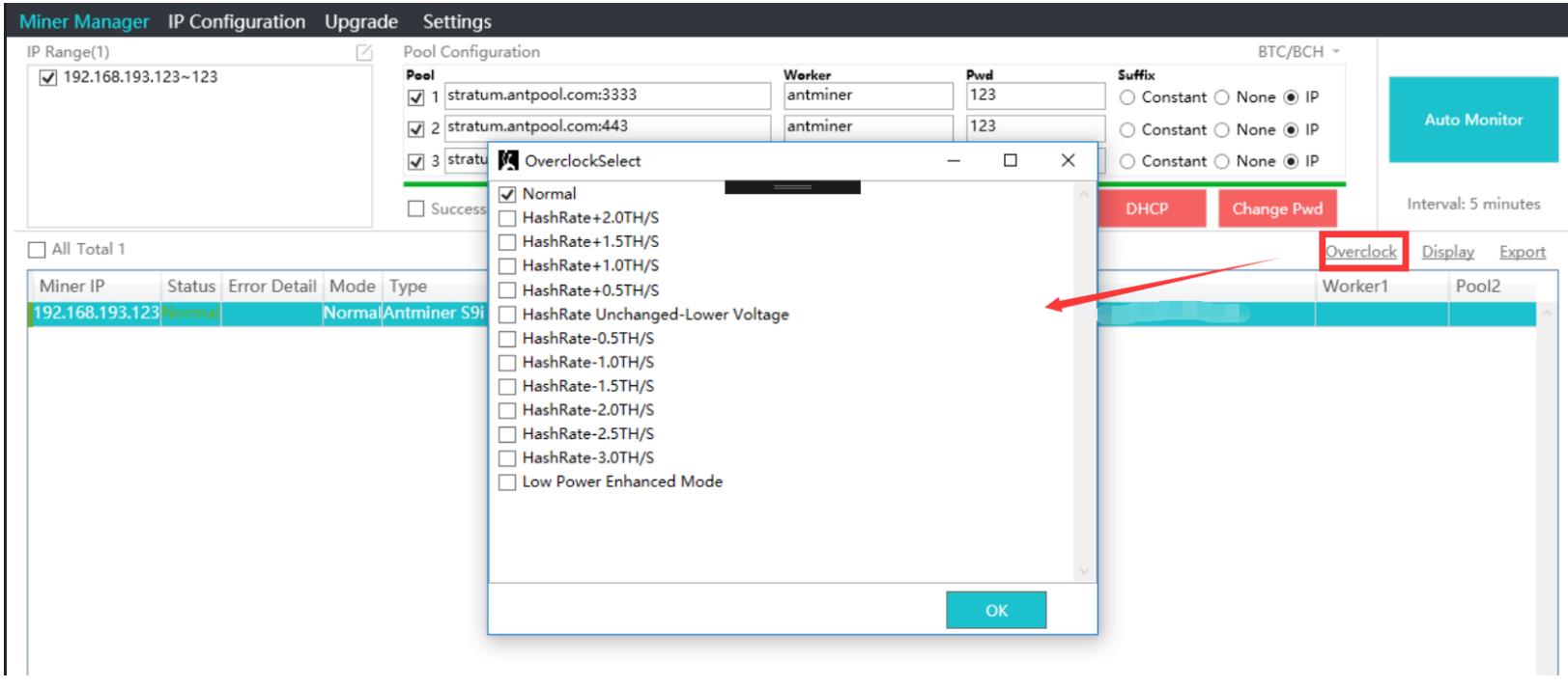 select the overclocked miner