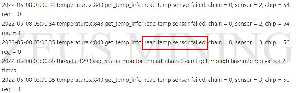 Antminer S17+ read temp sensor failed