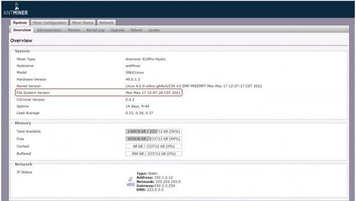 miner firmware version miner firmware version