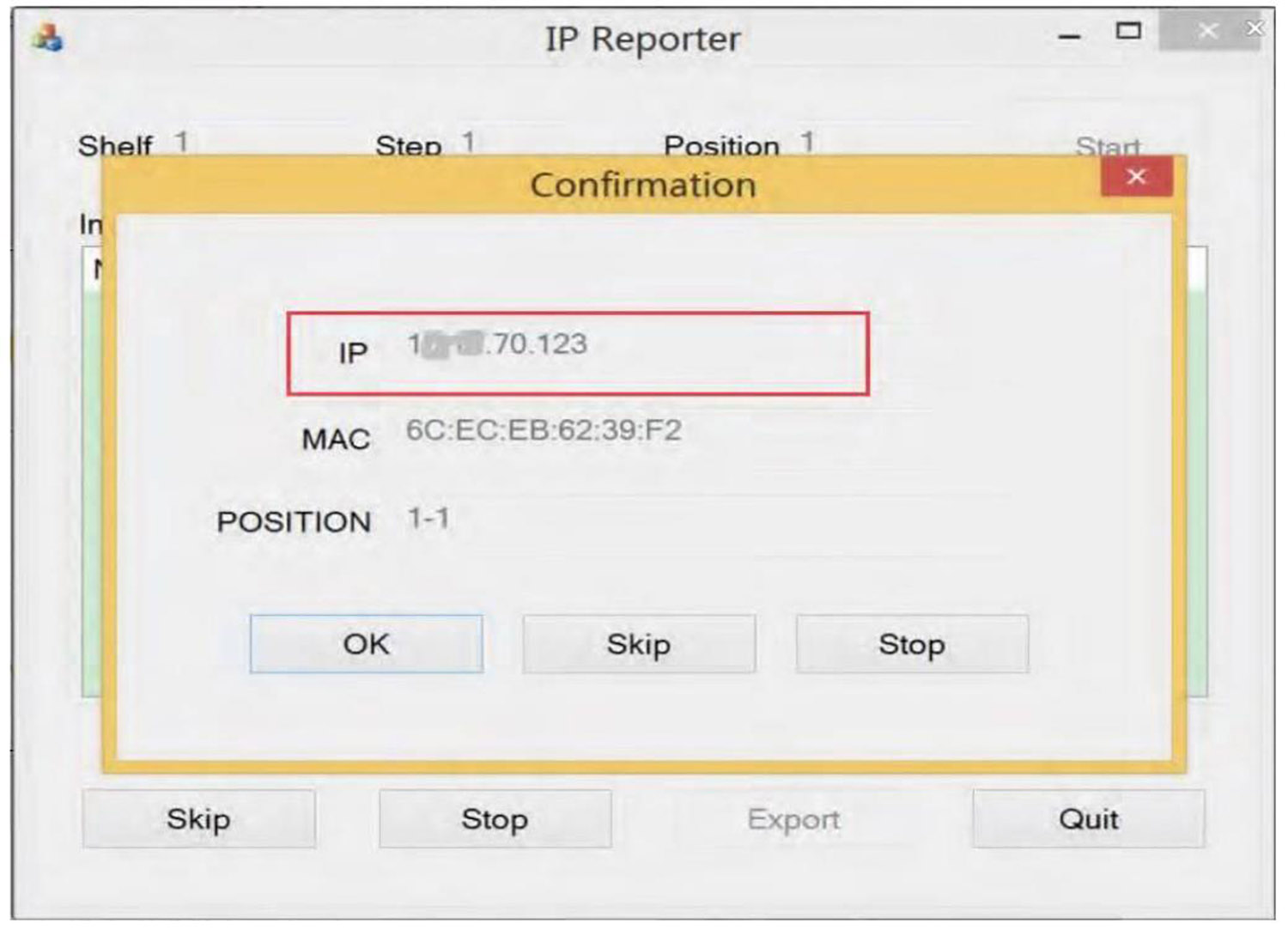 IP address in a window