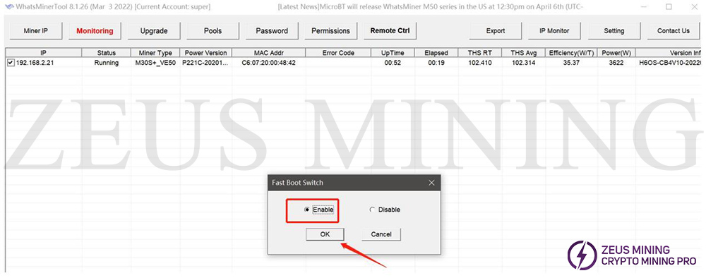 choose the enable button