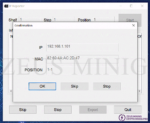 IP and MAC address of miner IP and MAC address of miner