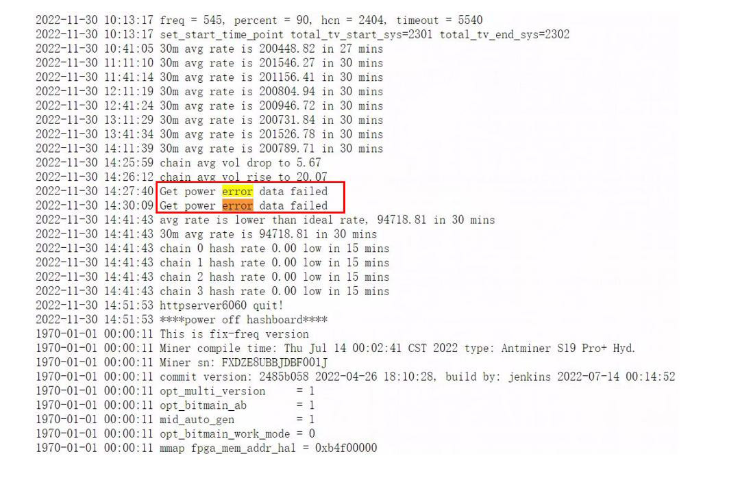 Antminer get power error data failed