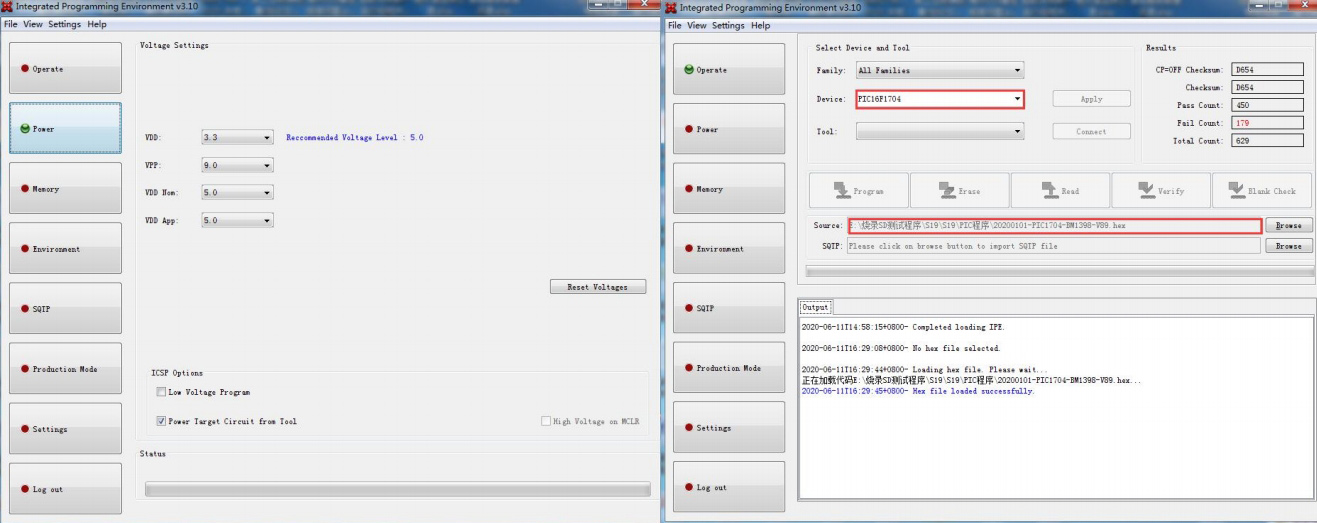 PIC16F1704 programming operation