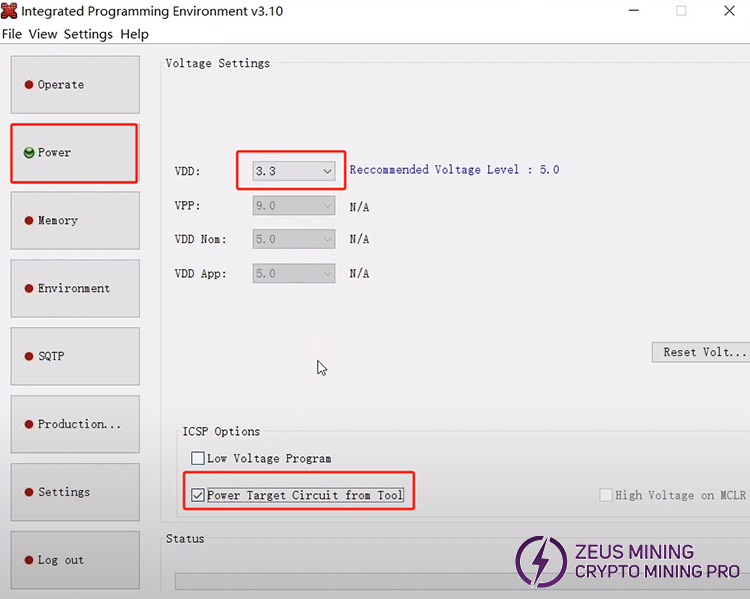 Set VDD to 3.3V Set VDD to 3.3V