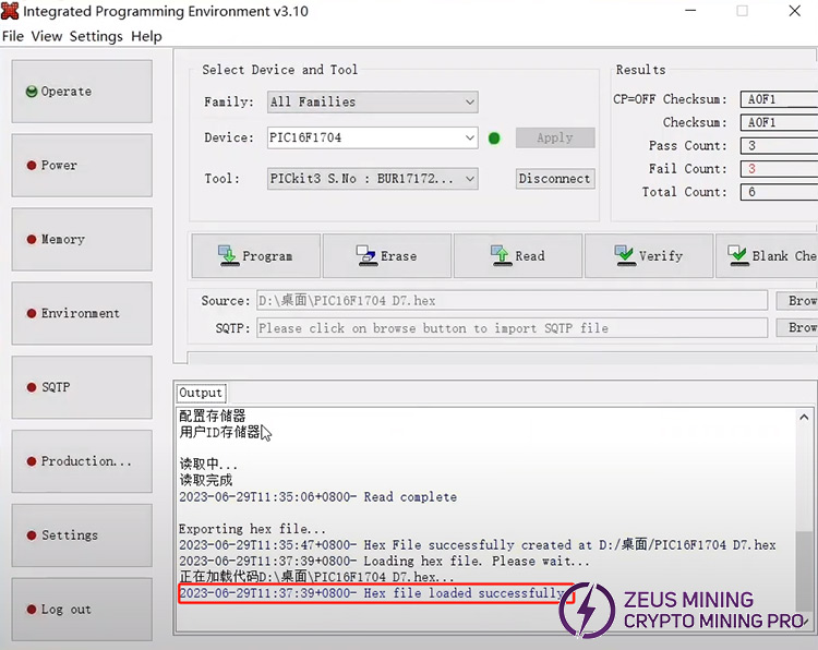 Import hex file Import hex file