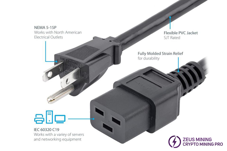 NEMA 5-15 plug to C19 power cord NEMA 5-15 plug to C19 power cord