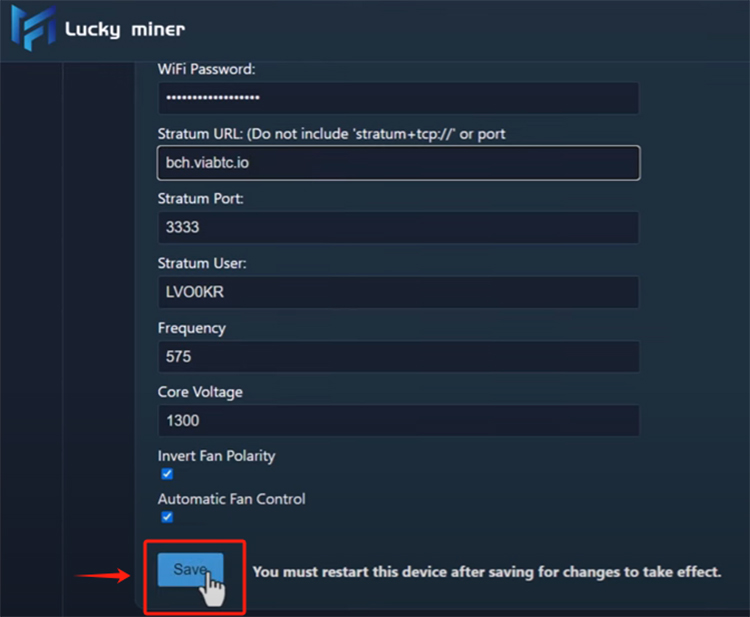 Lucky Miner click the save button Lucky Miner click the save button