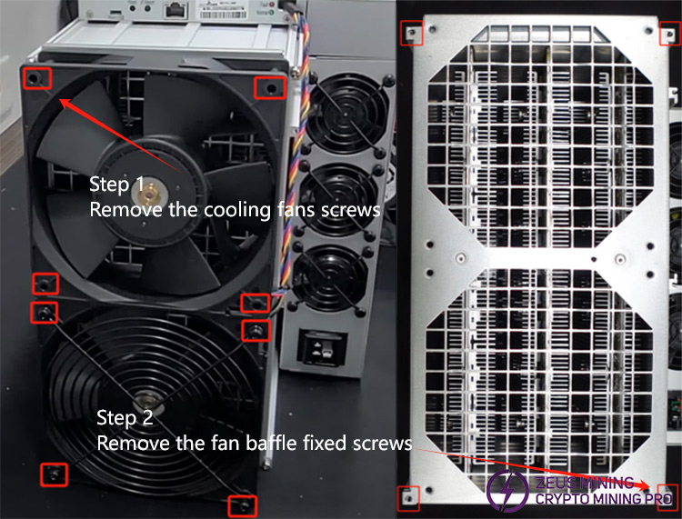 Remove the cooling fans and its baffle Remove the cooling fans and its baffle