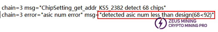 log reports 0 asic of Antminer KS5
