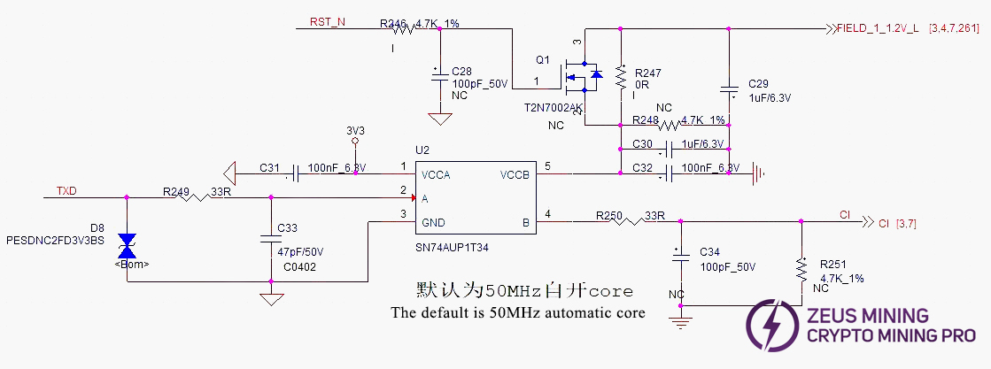 TX signal connection for S21+ hydro ASIC chip