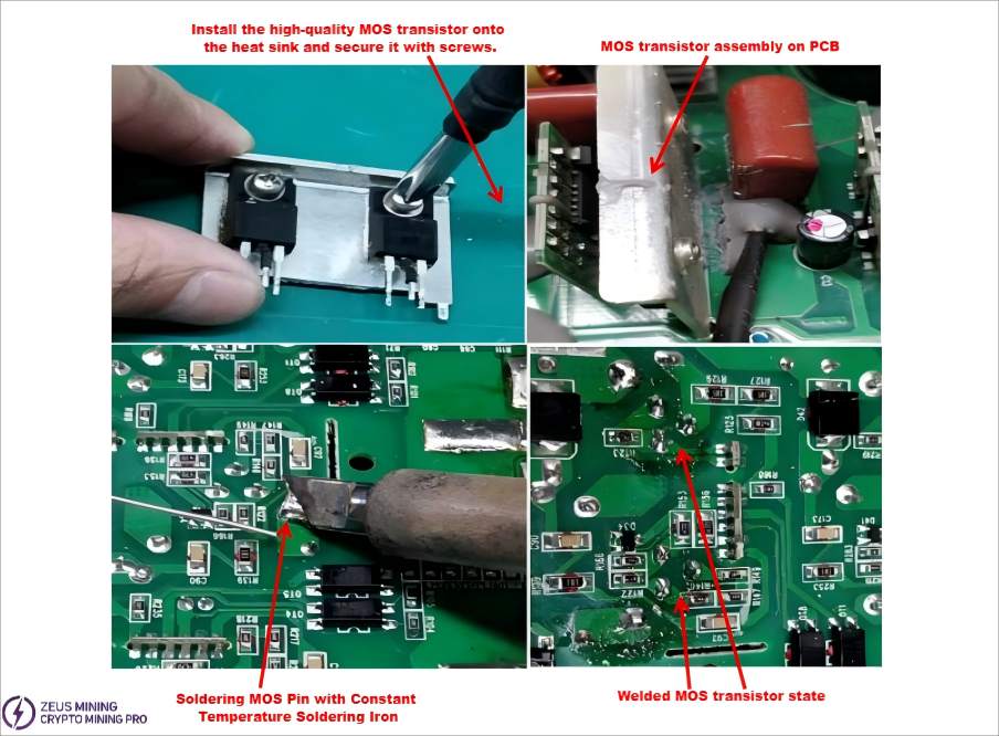 Use a temperature-controlled soldering iron to solder the MOS transistor pins Use a temperature-controlled soldering iron to solder the MOS transistor pins