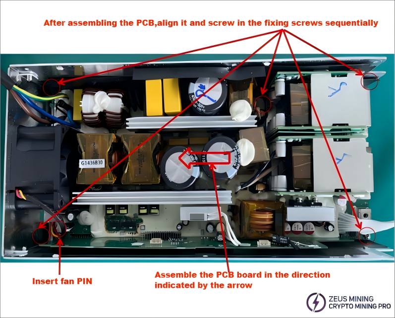 Assemble the circuit board and tighten the fixing screws Assemble the circuit board and tighten the fixing screws