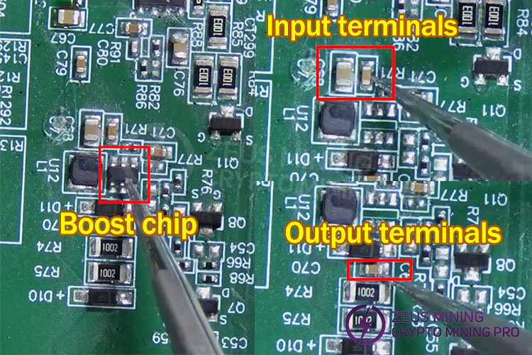 Input and output terminals of boost chip and hash board circuit Input and output terminals of boost chip and hash board circuit