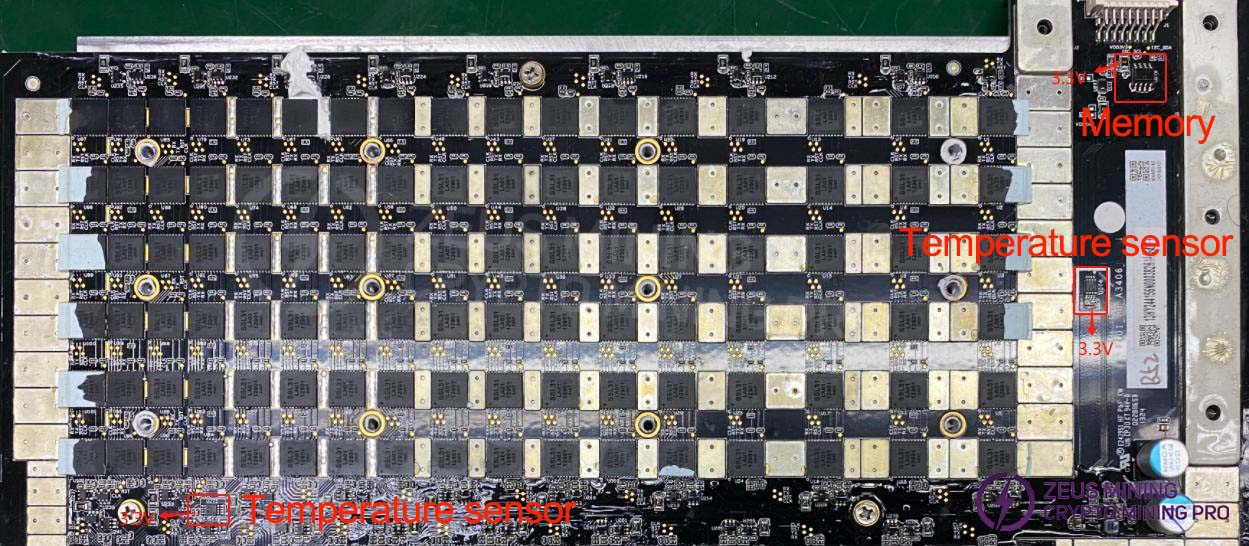 Temperature sensors and memory for the hash board
