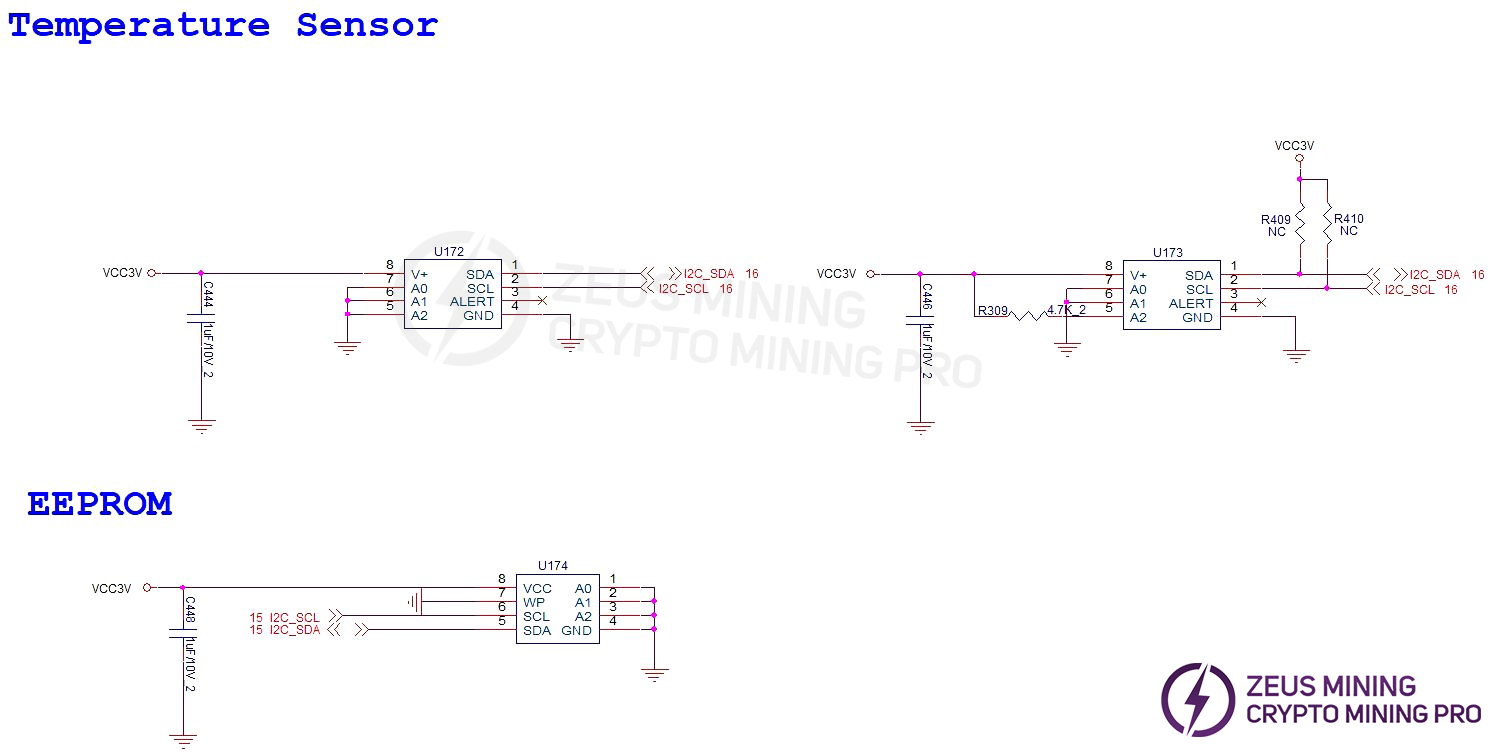 Circuit diagram of the temperature sensor and EEPROM