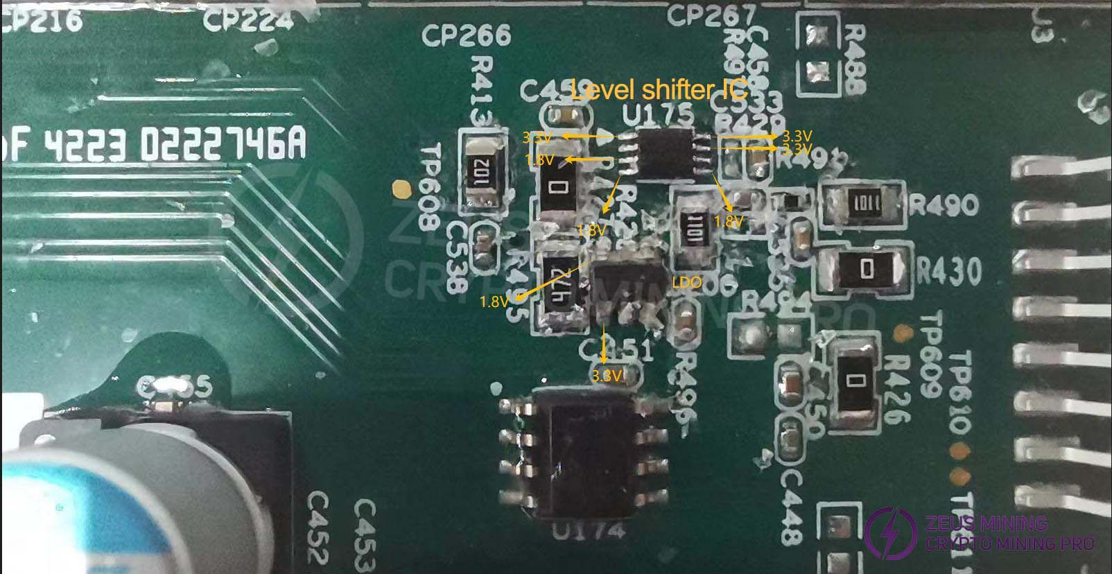Hash board level shifting IC