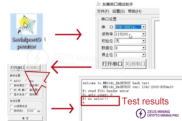 Avalon Repair Test Fixture Serial Port Settings