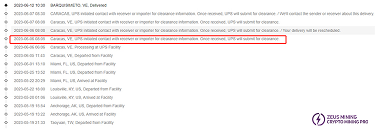 Customs clearance requires contacting the recipient