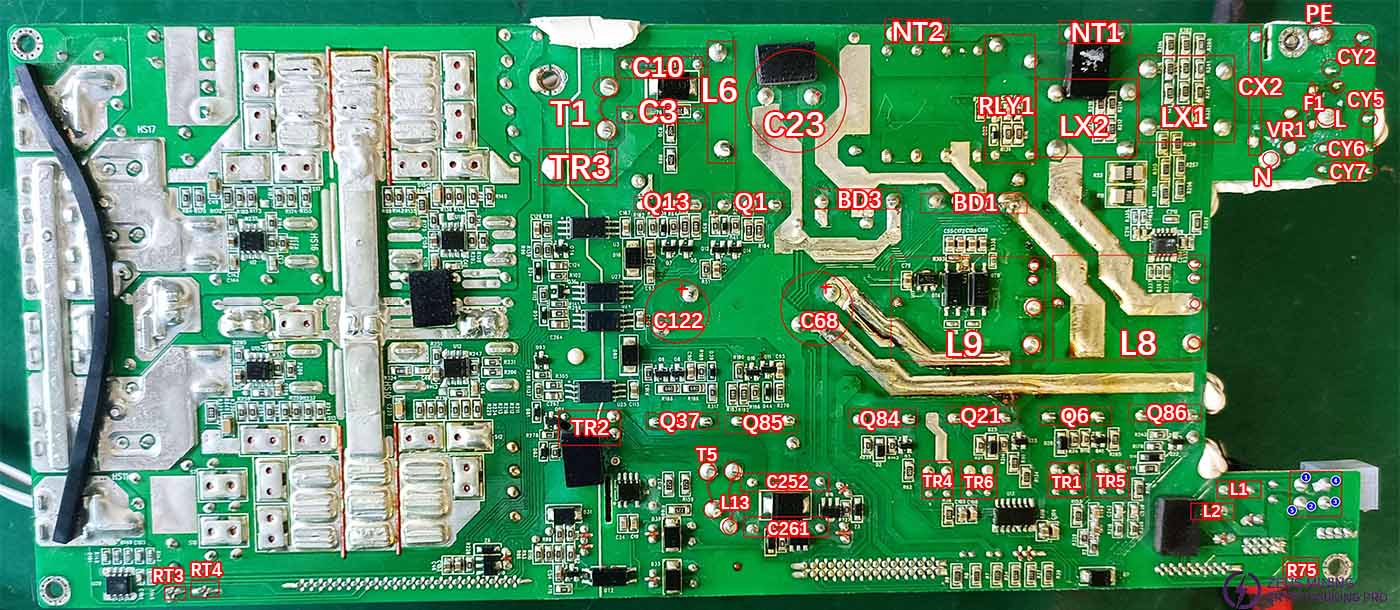 Pin diagram of through-hole components on the surface mount