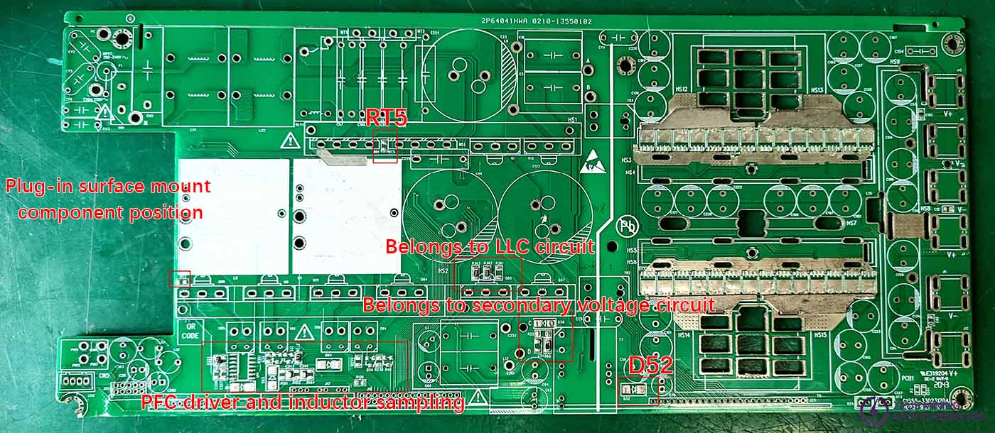 Position diagram of surface-mount components installed on the plug-in side
