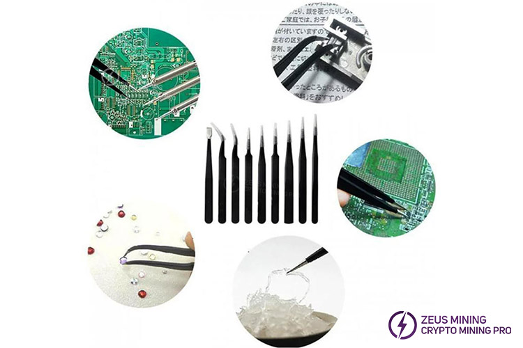 portable anti-static tweezers set for ASIC miner repair