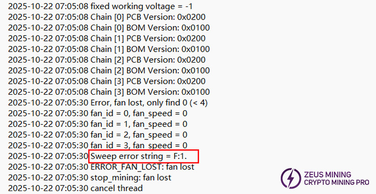 Antminer kernel logs show F series error codes Antminer kernel logs show F series error codes