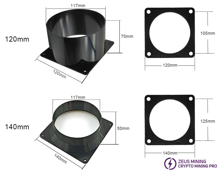 120mm 140mm fan duct cooling shroud for ASIC miner cooling fan 120mm 140mm fan duct cooling shroud for ASIC miner cooling fan