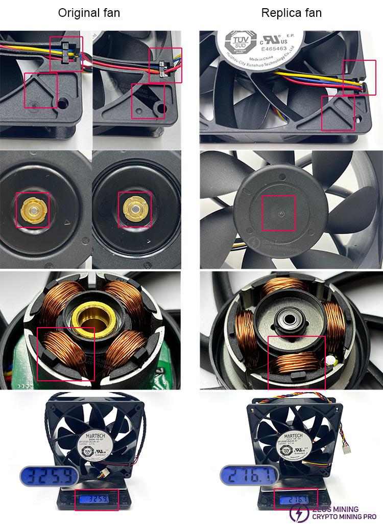 comparison of original fans vs. replica fans for 2.7A comparison of original fans vs. replica fans for 2.7A