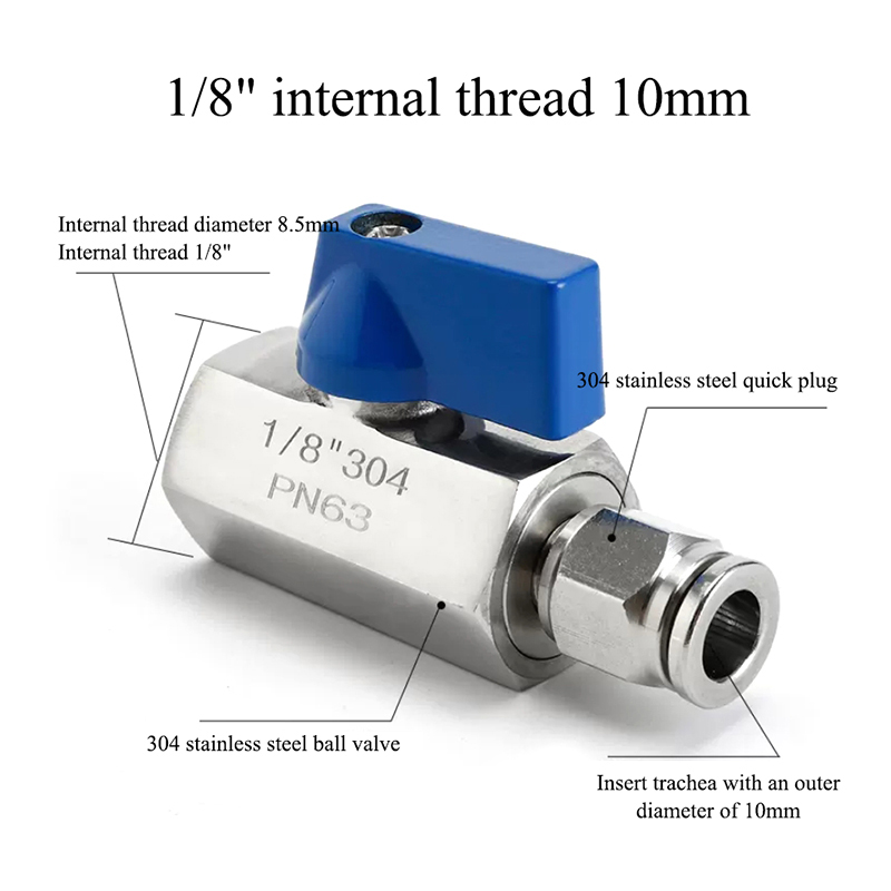 304 PN63 stainless steel mini ball valve 10mm 12mm for water 