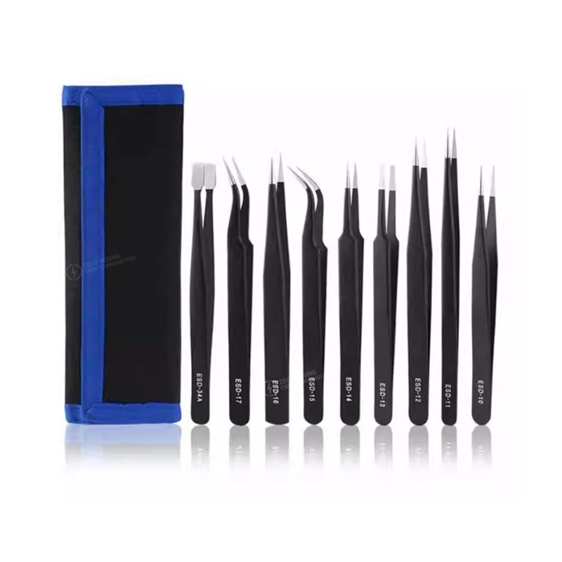 9 pcs anti-static stainless steel tweezers set