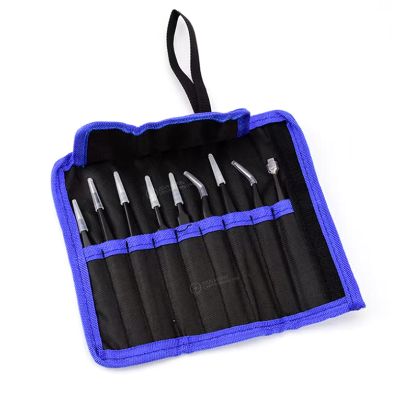 9 pcs anti-static stainless steel tweezers set
