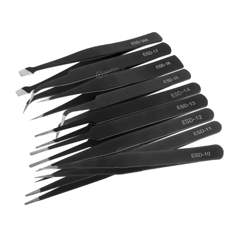 9 pcs anti-static stainless steel tweezers set
