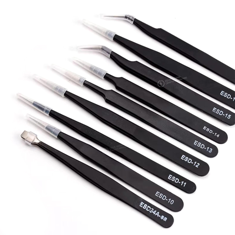 9 pcs anti-static stainless steel tweezers set